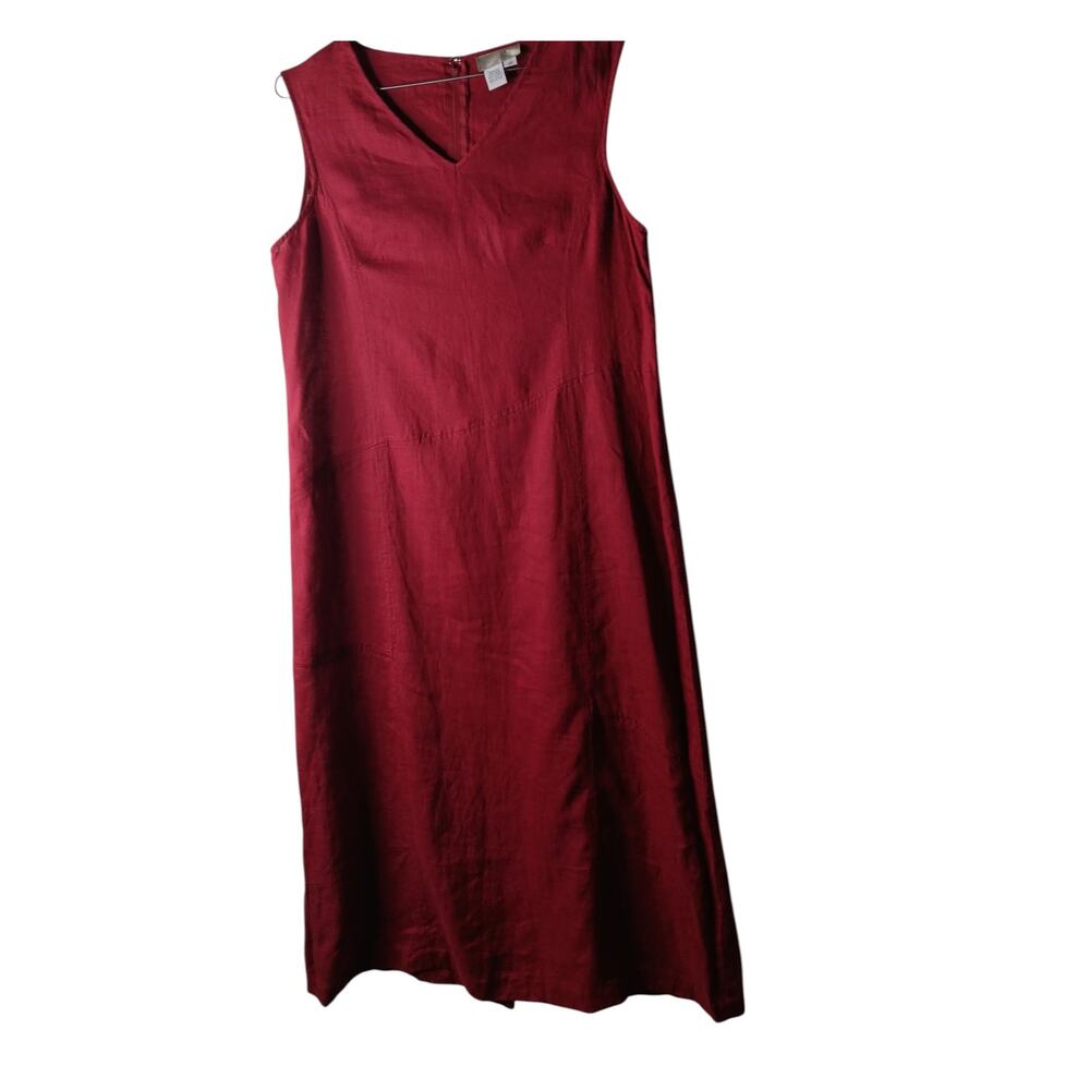 The Territory Ahead Linen Maxi Shift Dress Red Sleeveless V Neck 12 - Picture 2 of 15
